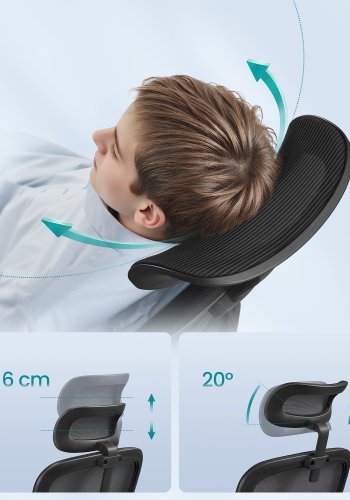 SONGMICS kontorsstol, ergonomisk n&auml;tskrivbordsstol, med dubbelt lager av andningsbart n&auml;ttyg, dynamiskt l&auml;ndryggsst&ouml;d, justerbart nackst&ouml;d, f&ouml;r hemmakontor, bl&auml;cksvart OBN041B01