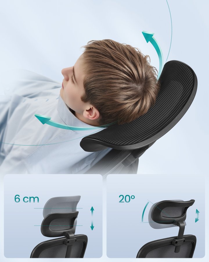 SONGMICS kontorsstol, ergonomisk n&auml;tskrivbordsstol, med dubbelt lager av andningsbart n&auml;ttyg, dynamiskt l&auml;ndryggsst&ouml;d, justerbart nackst&ouml;d, f&ouml;r hemmakontor, bl&auml;cksvart OBN041B01
