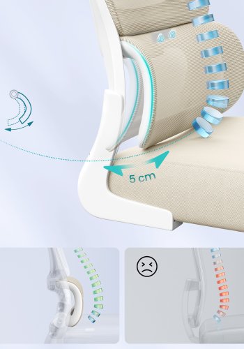 SONGMICS kontorsstol, ergonomisk n&auml;tskrivbordsstol, med dubbelt lager av andningsbart n&auml;ttyg, dynamiskt l&auml;ndryggsst&ouml;d, justerbart nackst&ouml;d, f&ouml;r hemmakontor, sandbeige OBN041L01