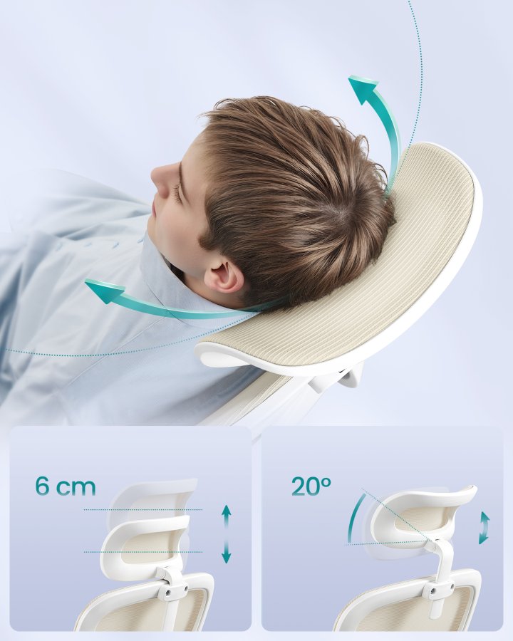 SONGMICS kontorsstol, ergonomisk n&auml;tskrivbordsstol, med dubbelt lager av andningsbart n&auml;ttyg, dynamiskt l&auml;ndryggsst&ouml;d, justerbart nackst&ouml;d, f&ouml;r hemmakontor, sandbeige OBN041L01