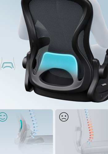SONGMICS Ergonomisk kontorsstol, Snurrande n&auml;tskrivbordsstol, Svankst&ouml;d, Lutningsfunktion, Uppf&auml;llbart armst&ouml;d, F&ouml;r kontor, Sovrum, Bl&auml;cksvart OBN042BH02