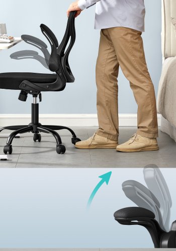 SONGMICS Ergonomisk kontorsstol, Snurrande n&auml;tskrivbordsstol, Svankst&ouml;d, Lutningsfunktion, Uppf&auml;llbart armst&ouml;d, F&ouml;r kontor, Sovrum, Bl&auml;cksvart OBN042BH02