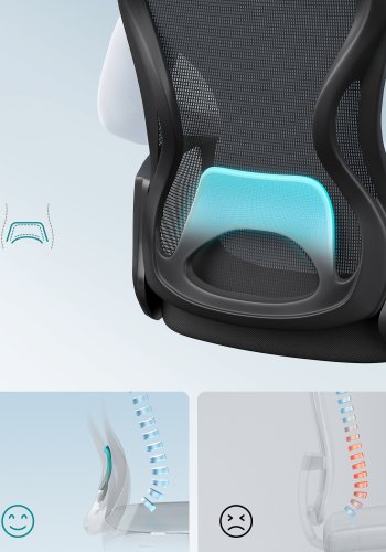 SONGMICS Ergonomisk Kontorsstol, Snurrf�t&ouml;lj med L&auml;ndryggsst&ouml;d, Armst&ouml;d, Kontor och Sovrum, Svart Bl&auml;ck OBN043BH02