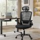 SONGMICS Kontorsstol Ergonomisk Skrivbordsstol Snurrstol med Mesh Vadderad L&auml;ndryggsst&ouml;d Tiltfunktion 53 cm Sits F&auml;llbara Armst&ouml;d Nackst&ouml;d Bl&auml;cksvart OBN047B01