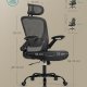 SONGMICS Kontorsstol Ergonomisk Skrivbordsstol Snurrstol med Mesh Vadderad L&auml;ndryggsst&ouml;d Tiltfunktion 53 cm Sits F&auml;llbara Armst&ouml;d Nackst&ouml;d Bl&auml;cksvart OBN047B01