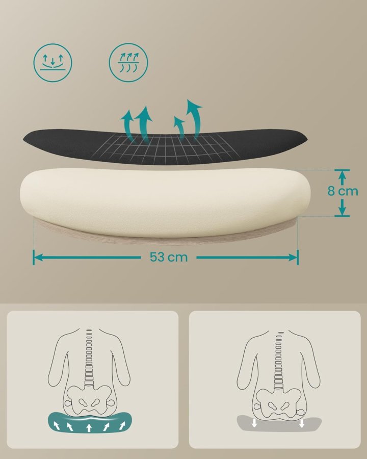 SONGMICS Kontorsstol Ergonomisk Skrivbordsstol Snurrstol med Mesh Vadderad L&auml;ndryggsst&ouml;d Tiltfunktion 53 cm Sits F&auml;llbara Armst&ouml;d Nackst&ouml;d Bl&auml;cksvart OBN047B01