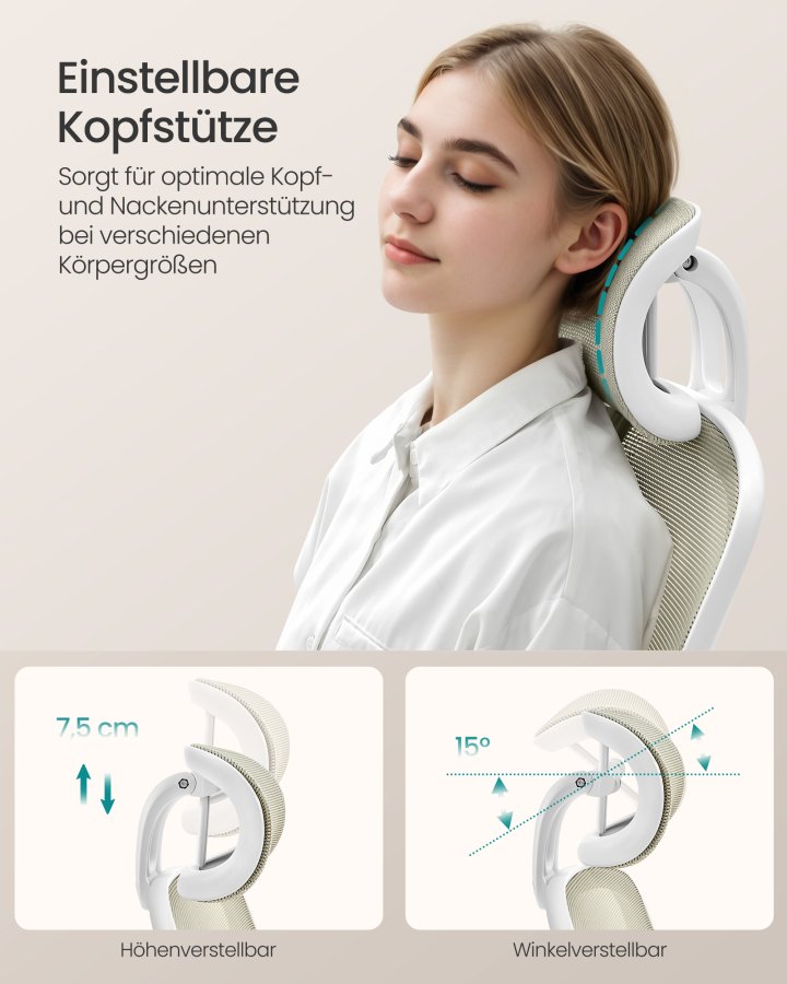 SONGMICS Kontorsstol, Snurrstol i n&auml;t, Ergonomisk svank- och nackst&ouml;d, Lutningsfunktion, Bred sits, Hopf&auml;llbara armst&ouml;d, F&ouml;r kontorssovrum, Cappuccino Beige OBN047K01