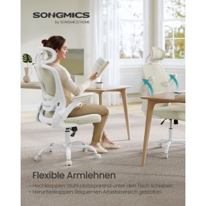 SONGMICS Kontorsstol, Snurrstol i n�t, Ergonomisk svank- och nackst�d, Lutningsfunktion, Bred sits, Hopf�llbara armst�d, F�r kontorssovrum, Cappuccino Beige OBN047K01