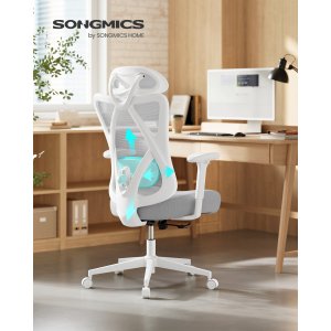 SONGMICS Ergonomisk kontorsstol, Skrivbordsstol, Datorstol, N&auml;tstol, Justerbar l&auml;ndryggs- och nackkudde, B&auml;rkapacitet upp till 150 kg, H&ouml;jdjusterbar, Cappuccino Beige OBN063GD02
