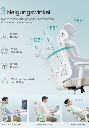 SONGMICS Ergonomisk kontorsstol, Skrivbordsstol, Datorstol, N&auml;tstol, Justerbar l&auml;ndryggs- och nackkudde, B&auml;rkapacitet upp till 150 kg, H&ouml;jdjusterbar, Cappuccino Beige OBN063LH01