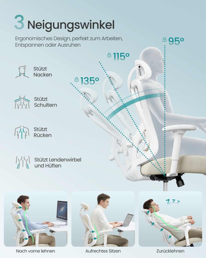 SONGMICS Ergonomisk kontorsstol, Skrivbordsstol, Datorstol, N&auml;tstol, Justerbar l&auml;ndryggs- och nackkudde, B&auml;rkapacitet upp till 150 kg, H&ouml;jdjusterbar, Cappuccino Beige OBN063LH01