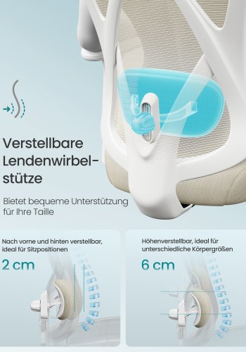 SONGMICS Ergonomisk kontorsstol, Skrivbordsstol, Datorstol, N&auml;tstol, Justerbar l&auml;ndryggs- och nackkudde, B&auml;rkapacitet upp till 150 kg, H&ouml;jdjusterbar, Cappuccino Beige OBN063LH01