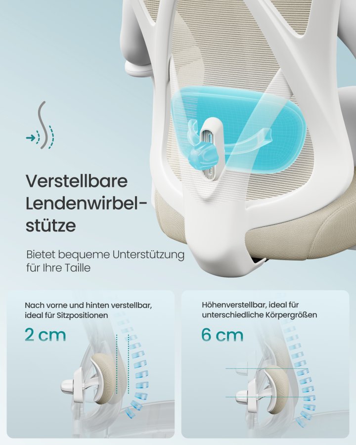 SONGMICS Ergonomisk kontorsstol, Skrivbordsstol, Datorstol, N&auml;tstol, Justerbar l&auml;ndryggs- och nackkudde, B&auml;rkapacitet upp till 150 kg, H&ouml;jdjusterbar, Cappuccino Beige OBN063LH01