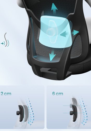 SONGMICS Ergonomisk kontorsstol, justerbart nackst&ouml;d och svankst&ouml;d, st&ouml;der upp till 150 kg, justerbar h&ouml;jd, bl&auml;cksvart OBN066BH01
