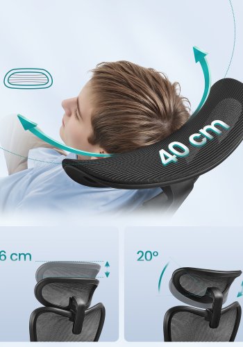 SONGMICS Ergonomisk kontorsstol, justerbart nackst&ouml;d och svankst&ouml;d, st&ouml;der upp till 150 kg, justerbar h&ouml;jd, bl&auml;cksvart OBN066BH01