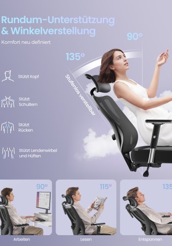 SONGMICS Ergonomisk Kontorsstol med Justerbart St&ouml;d, Bl&auml;cksvart, Artikelnummer: OBN067BH01