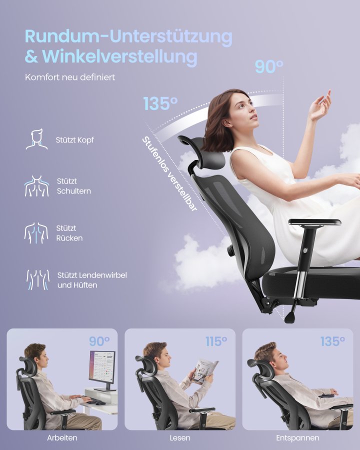 SONGMICS Ergonomisk Kontorsstol med Justerbart St&ouml;d, Bl&auml;cksvart, Artikelnummer: OBN067BH01