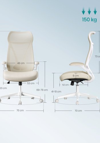 SONGMICS OBN088K01 Kontorsstol, Skrivbordsstol, Ergonomiskt ryggst&ouml;d, H&ouml;jdjusterbart, Hopf&auml;llbara armst&ouml;d, Snurrstol med nackst&ouml;d, Maximal belastning 150 kg, Cappuccino Beige