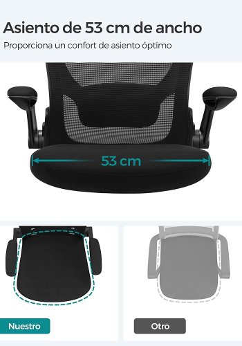SONGMICS kontorstol, med justerbar korsryggsttte, sammenleggbare armlener, hjul - svart mesh og stoff