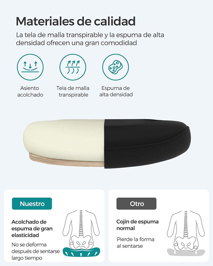 SONGMICS kontorstol, med justerbar korsryggsttte, sammenleggbare armlener, hjul - svart mesh og stoff
