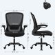 SONGMICS kontorstol, med justerbar korsryggsttte, sammenleggbare armlener, hjul - svart mesh og stoff
