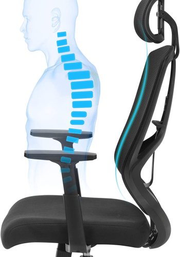 SONGMICS Ergonomisk kontors- och skrivbordsstol med svankstd, svngbar datorstol med justerbart nackstd och armstd, lutningsfunktion och hjdjustering, svart OBN53BK