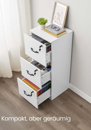 VASAGLE kontorsokkel med 3 skuffer, dokumentoppbevaringsenhet, skriverstativ, 3 l�sbare skuffer, justerbar opphengsskinne, for A4-mapper, Cloud White OFC055W14