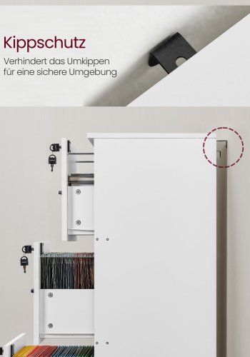 VASAGLE kontorpiedestal med 3 skuffer, dokumentopbevaringsenhed, printerstativ, 3 afl�selige skuffer, justerbar oph�ngningsskinne, til A4-mapper, Cloud White OFC055W14