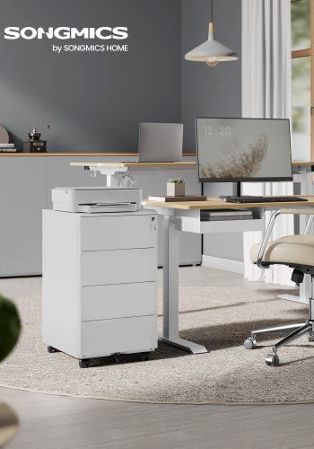 SONGMICS Mobilt arkivsk�p, l�sbart, med 4 l�dor, f�r dokument, kontorsmaterial, f�rmonterat, f�r kontor, hemmakontor, 39 x 45 x 69,3 cm, Cloud White OFC064W14
