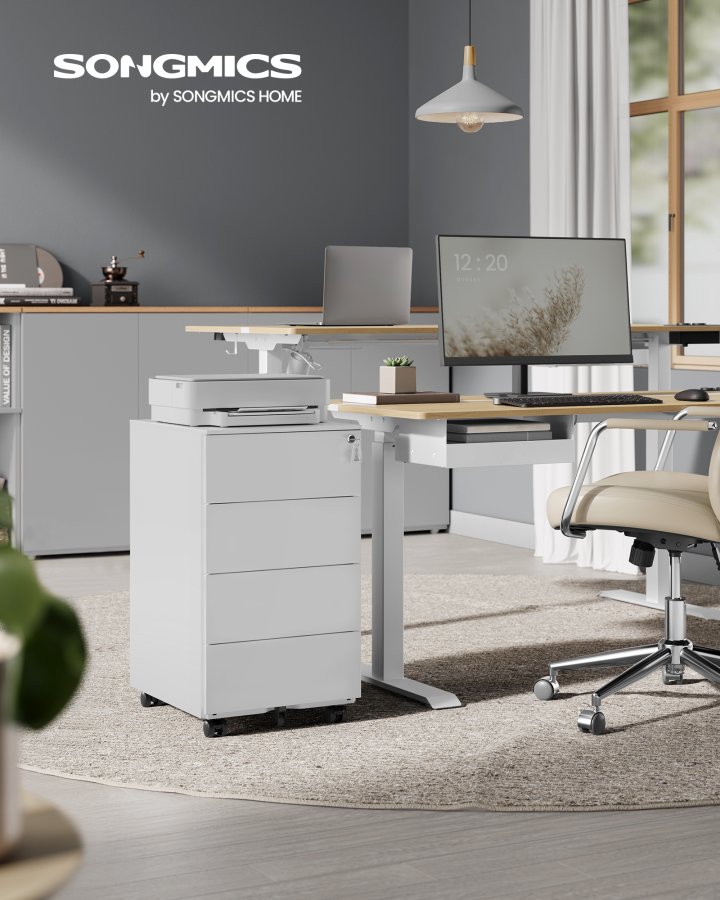 SONGMICS Mobilt arkivskab, afl�seligt, med 4 skuffer, til dokumenter, papirvarer, pr�monteret, til kontor, hjemmekontor, 39 x 45 x 69,3 cm, Cloud White OFC064W14