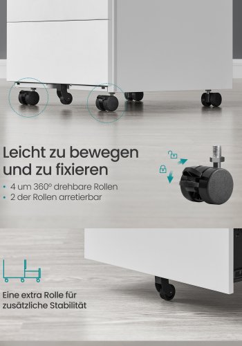 SONGMICS Mobilt arkivskab, afl�seligt, med 4 skuffer, til dokumenter, papirvarer, pr�monteret, til kontor, hjemmekontor, 39 x 45 x 69,3 cm, Cloud White OFC064W14