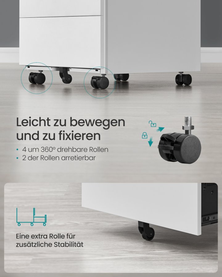 SONGMICS Mobilt arkivskab, afl�seligt, med 4 skuffer, til dokumenter, papirvarer, pr�monteret, til kontor, hjemmekontor, 39 x 45 x 69,3 cm, Cloud White OFC064W14