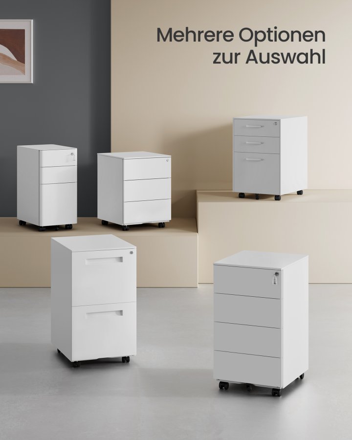 SONGMICS Mobilt arkivskab, afl�seligt, med 4 skuffer, til dokumenter, papirvarer, pr�monteret, til kontor, hjemmekontor, 39 x 45 x 69,3 cm, Cloud White OFC064W14