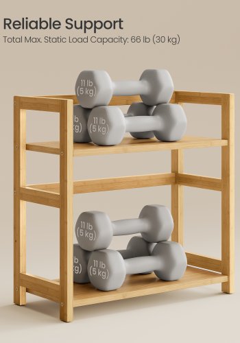 SONGMICS krydderirol, 2-lags bordopbevaringshylde, skrivebordsorganisator med bambusramme, til k�kken, spisestue, kontor, naturlig beige OFS046Y101