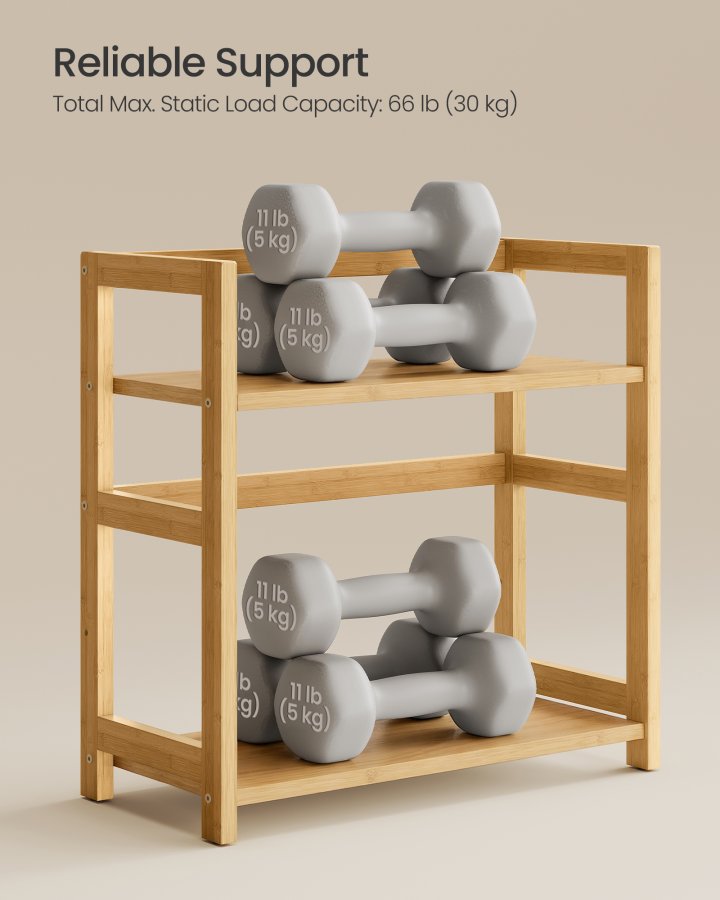 SONGMICS krydderirol, 2-lags bordopbevaringshylde, skrivebordsorganisator med bambusramme, til k�kken, spisestue, kontor, naturlig beige OFS046Y101