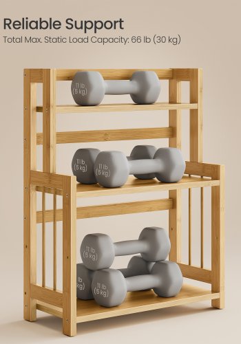 SONGMICS krydderirol, 3-lags bordopbevaringshylde, skrivebordsorganisator med bambusramme, til k�kken, spisestue, kontor, naturlig beige OFS047Y101