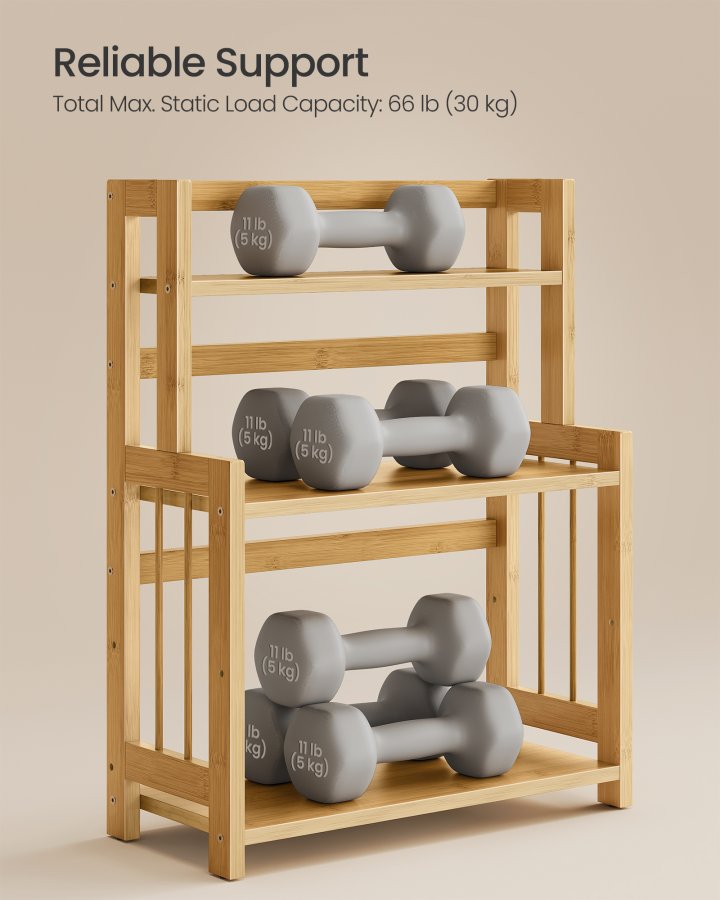 SONGMICS krydderirol, 3-lags bordopbevaringshylde, skrivebordsorganisator med bambusramme, til k�kken, spisestue, kontor, naturlig beige OFS047Y101