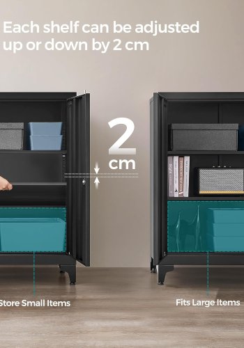 SONGMICS Arkivskab, Multifunktionelt Garageskab, Kontorskab med 2 D�re, L�sbart Skab, St�lopbevaringsskab, Dyb Opbevaring med Hylder, Til Studie, Stue, Sort OMC013B01