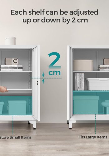 SONGMICS Arkiv, Multifunktionel Garage, Kontor med 2 D�re, Afl�selig, St�lopbevaring, Dyb Opbevaring med Hylder, Til Studie, Stue, Gr� OMC013G01