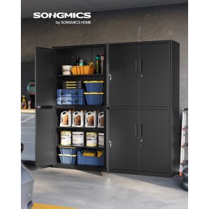 SONGMICS OMC016B01 Multifunktionelt kontorskab med 4 d�re og 5 niveauer, 40 x 80 x 180 cm, 2 l�se, justerbare hylder, st�lopbevaringsskab, matsort