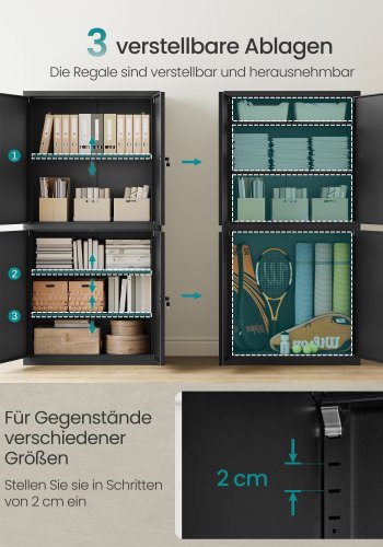 SONGMICS OMC016B01 Multifunktionelt kontorskab med 4 d�re og 5 niveauer, 40 x 80 x 180 cm, 2 l�se, justerbare hylder, st�lopbevaringsskab, matsort