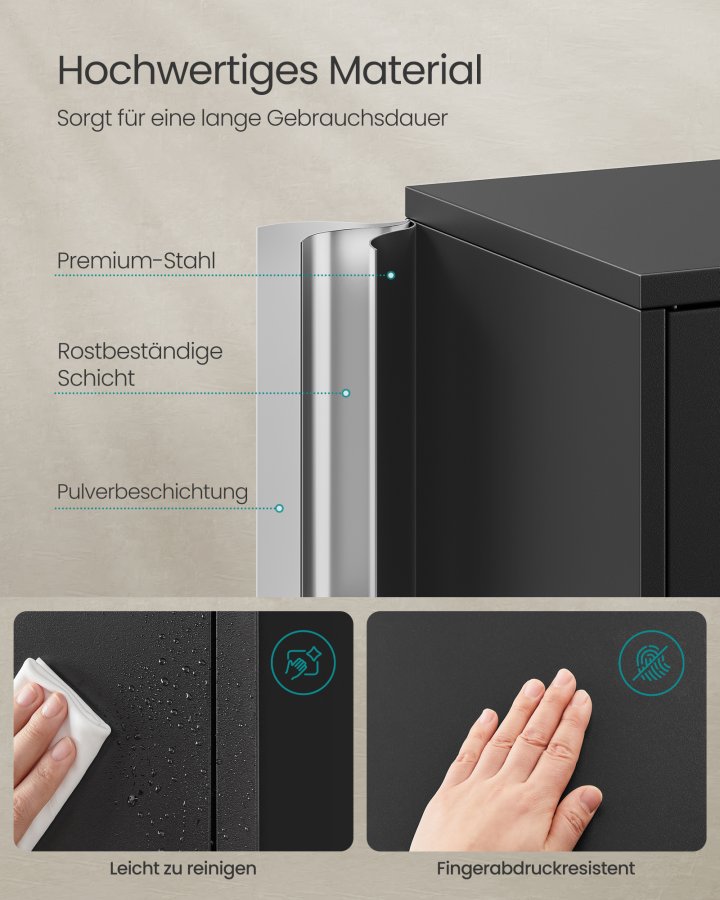 SONGMICS OMC016B01 Multifunktionelt kontorskab med 4 d�re og 5 niveauer, 40 x 80 x 180 cm, 2 l�se, justerbare hylder, st�lopbevaringsskab, matsort