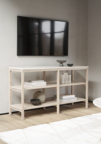 ROWICO Orwel konsolbord, m. 2 hylder - beige travertin og hvidvasket eg (140x40)