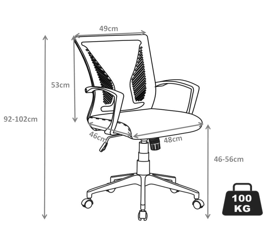 VCM NORDIC Offilo Bürostuhl, m. Armlehnen, Rollen, höhenverstellbar - schwarzes Nylonvlies, Stoff, Stahl