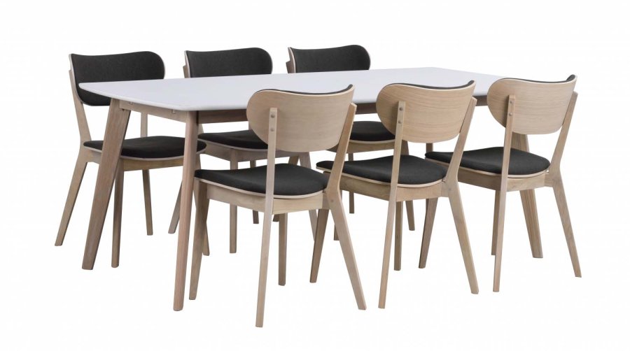 ROWICO Kato spisebordsstol - hvidpigmenteret eg og mrkegrt stof