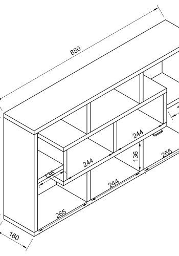 VCM NORDIC Opila vegghylle, m. 8 rom - antrasittgr tre