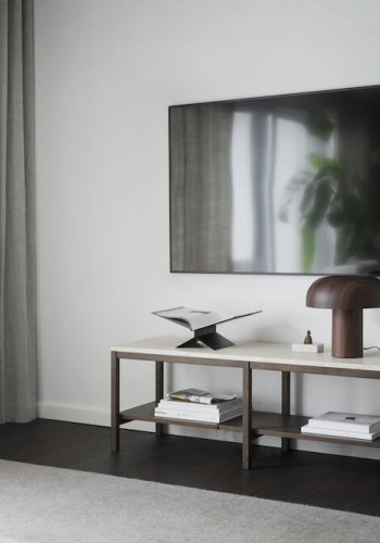 ROWICO Orwel konsolbord, m. hylde - beige travertin og brun eg (140x40)