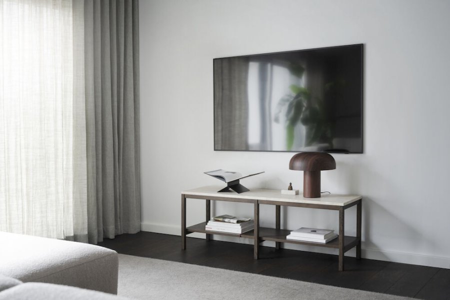 ROWICO Orwel konsolbord, m. hylde - beige travertin og brun eg (140x40)