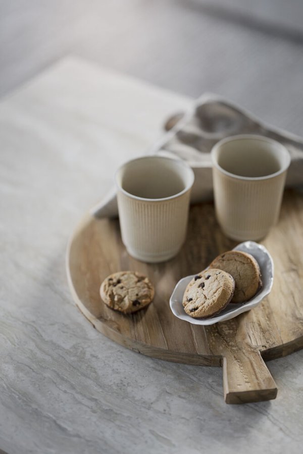 ROWICO Orwel sofabord, m. hylde - beige travertin og hvidvasket eg (140x60)