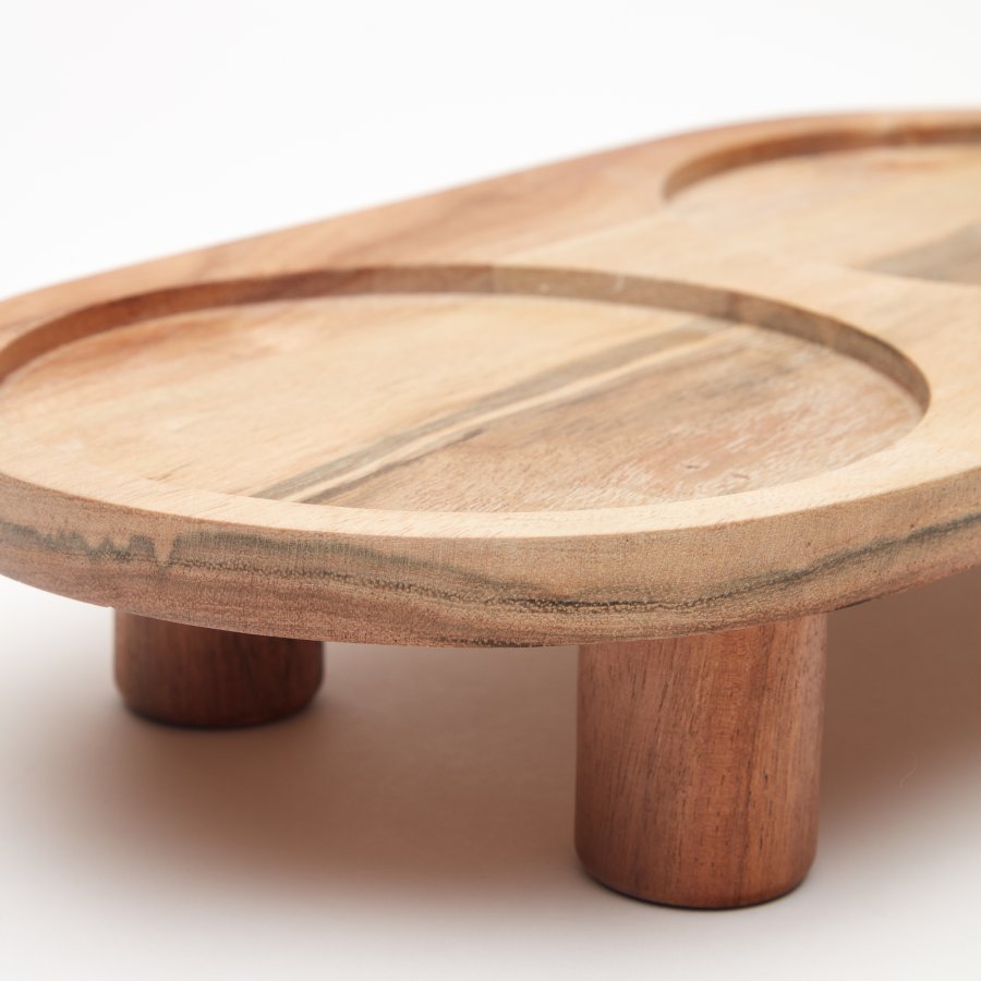 KAVE HOME Dumbi drikke- og matskler for kjledyr med stativ - flerfarget keramikk/akasie (sett med 2)